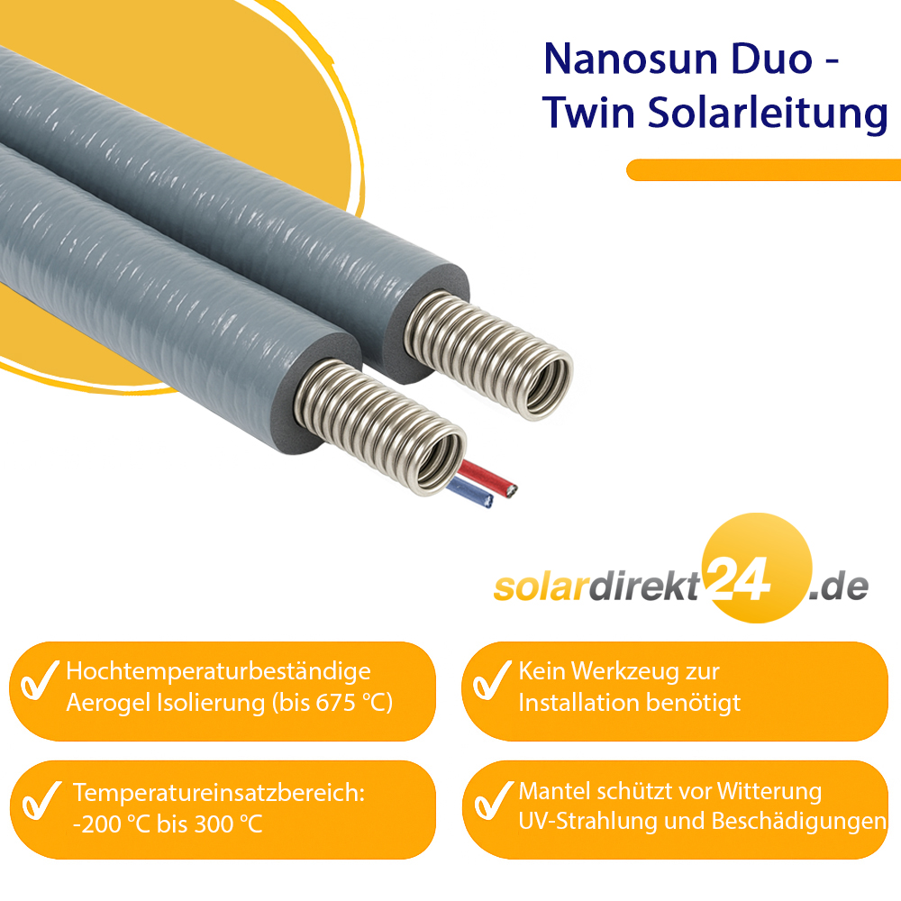 DN25 Nanosun Solarleitung mit 5mm Aerogel Isolierung Edelstahlwellrohr DN25 Nanosun Solarleitung mit 5mm Aerogel Isolierung Edelstahlwellrohr