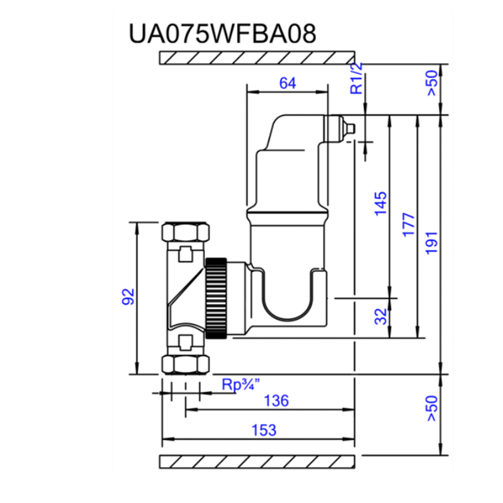 3/4 Zoll AUTOCLOSE-LUFTABSCHEIDER - Universal - SpiroVent Solar bis 180°
