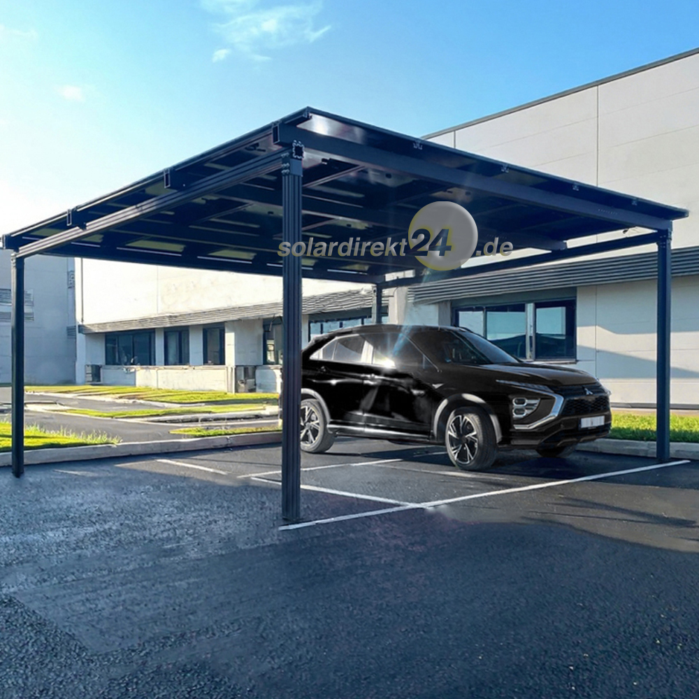 Solarcarport Gestell für 2 Fahrzeuge – Aluminium schwarz, modular erweiterbar, PV-ready