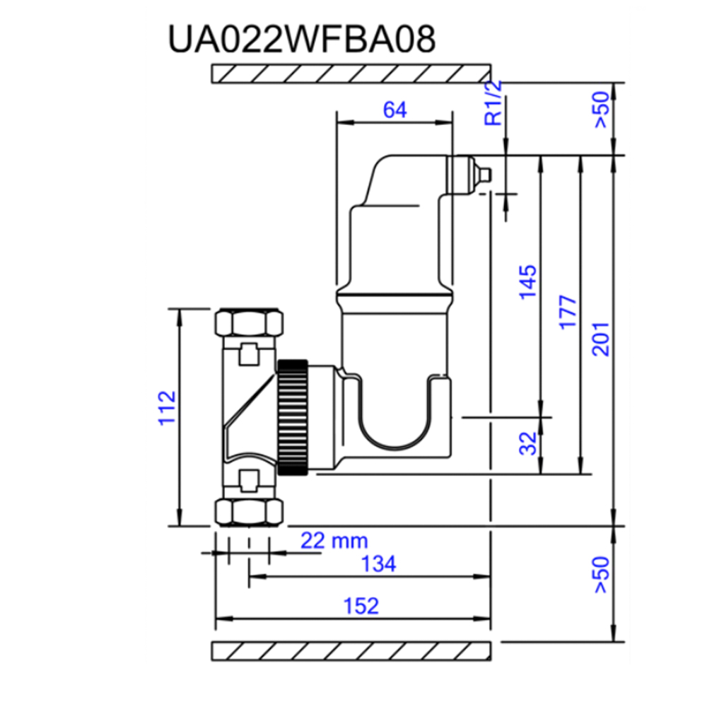 22 mm Klemmring AUTOCLOSE-LUFTABSCHEIDER - Universal - SpiroVent Solar bis 180°