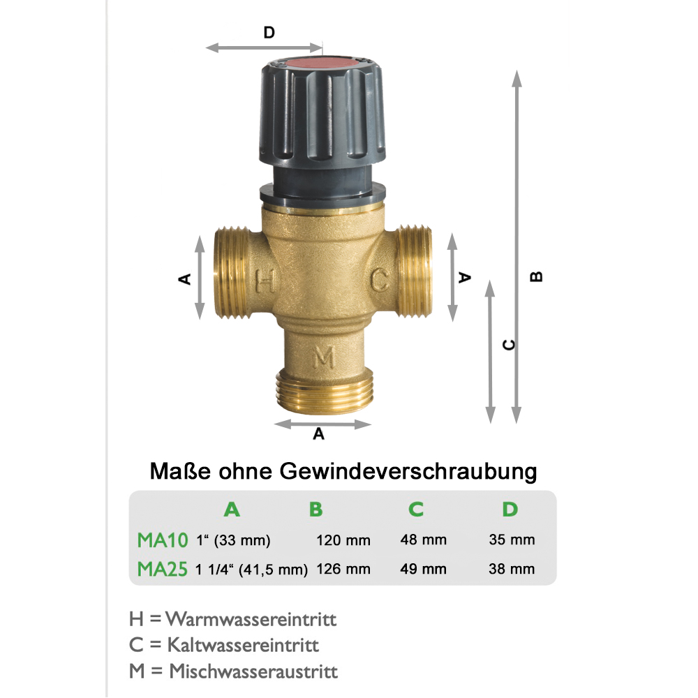MA10-MA25-001 Resol Brauchwassermischer MA25 1 1/4" AG Thermostatisches Mischventil