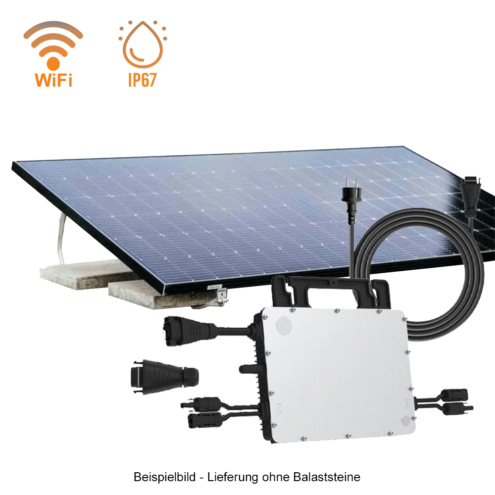 450 Wp Balkonkraftwerk Komplettset – Jolywood Fullblack + Hoymiles HMS-400W-1T + ValkBox 3 (17° Flachdachmontage)