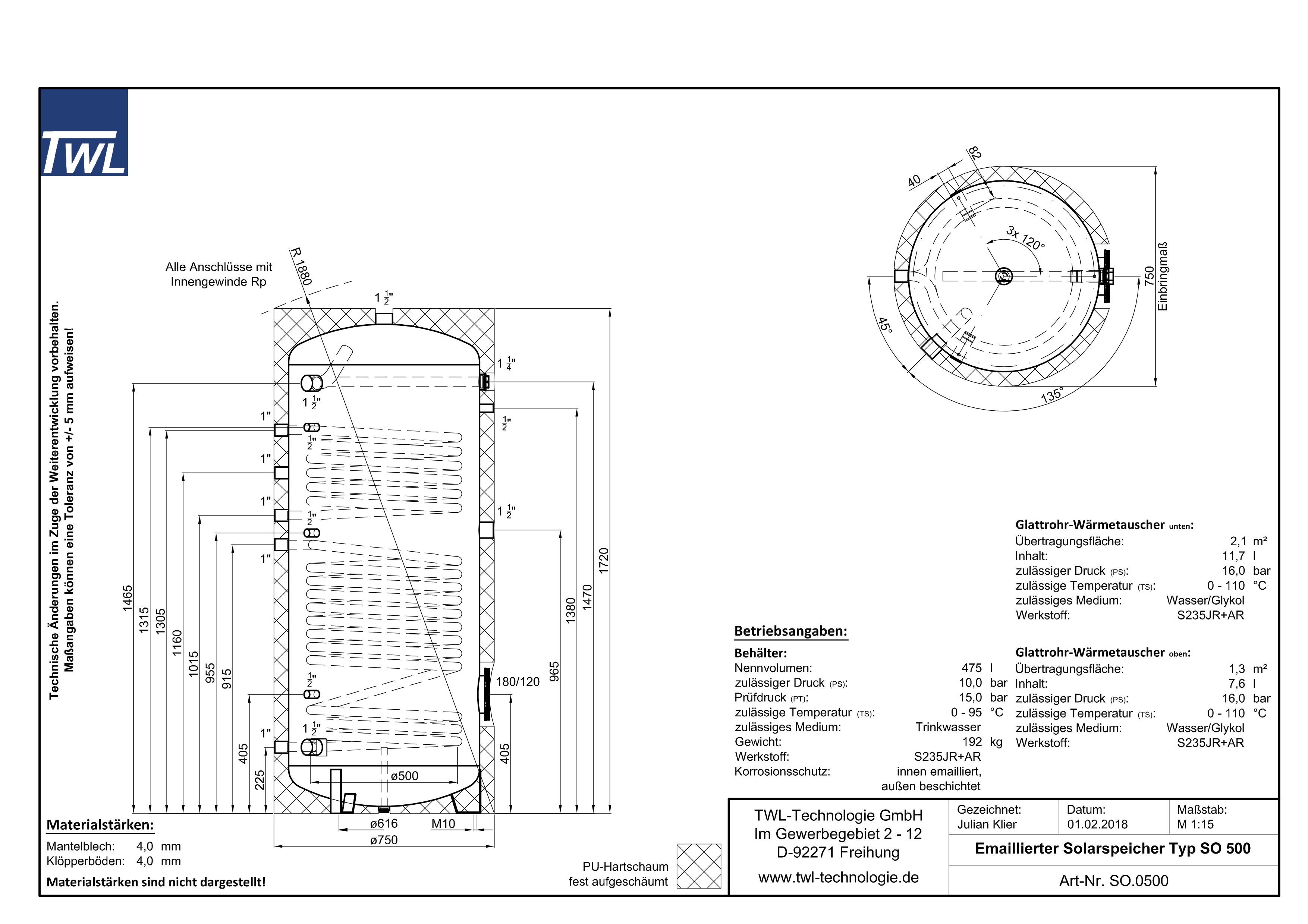 SO-0500-datenblatt TWL SO.0500 Solarspeicher - Brauchwasserspeicher - 2x Wärmetauscher