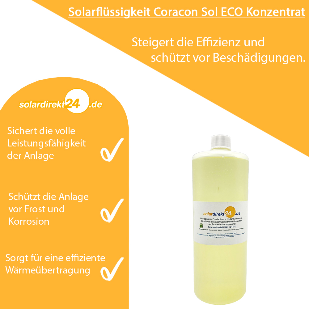 1L Ökologische Solarflüssigkeit Coracon Sol ECO Konzentrat - Stabil bis 214°C 1L Ökologische Solarflüssigkeit Coracon Sol ECO Konzentrat - Stabil bis 214°C