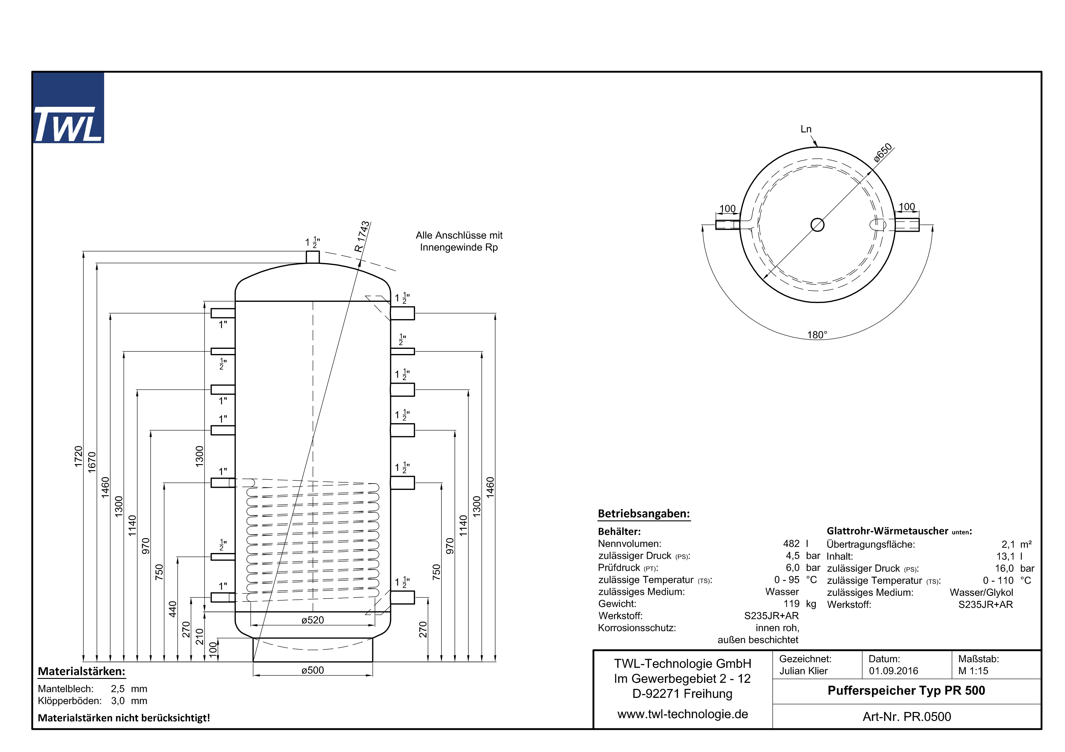 PR-0500-datenblatt TWL Pufferspeicher PR 500 Liter - ÖkoLine-C Isolierung