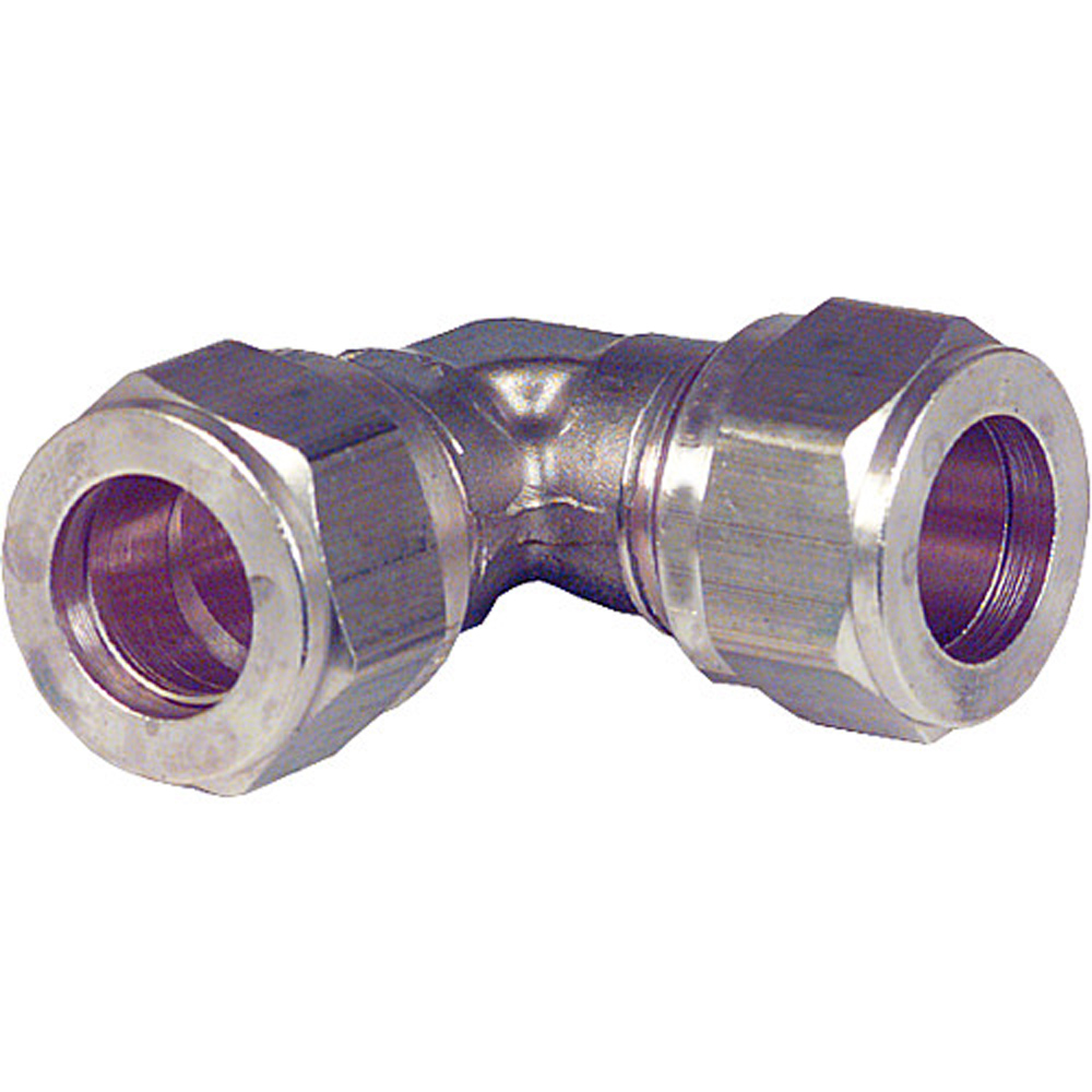 Klemmringverschraubung aus Messing, Winkel 90° 14x14 mm