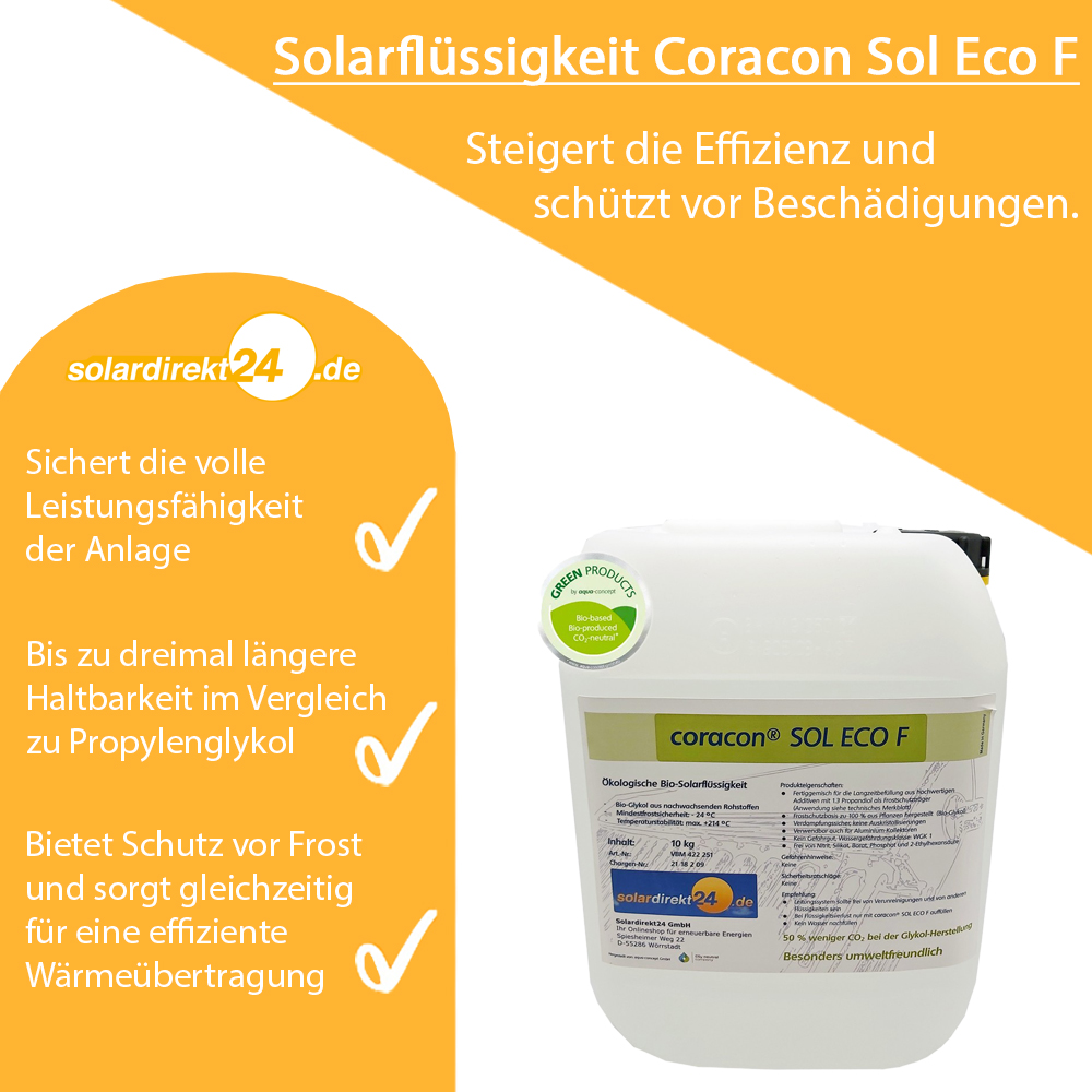 10-50 Liter Ökologische Solarflüssigkeit Coracon Sol ECO F - Temperaturstabil bis 214°C