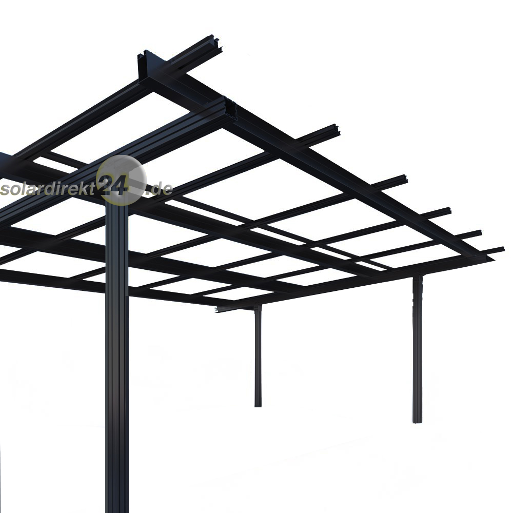 Solarcarport für 2 Fahrzeuge inkl. 15x Jolywood 450Wp Bifazial Transparent Black Module – Aluminium schwarz, modular erweiterbar
