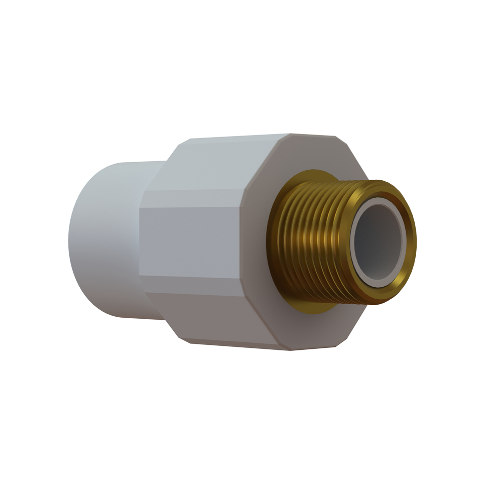 Coupling-male-white-01 Aqua-Plus - PPR Rohr Kupplung mit Außengewinde Kunststoff Schweißsysteme 20-40 mm