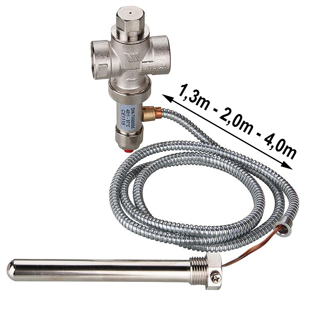 3/4" Thermische Ablaufsicherung STS20 Kapillarrohr 130 / 200 / 400 cm Sicherheitsventil Kessel