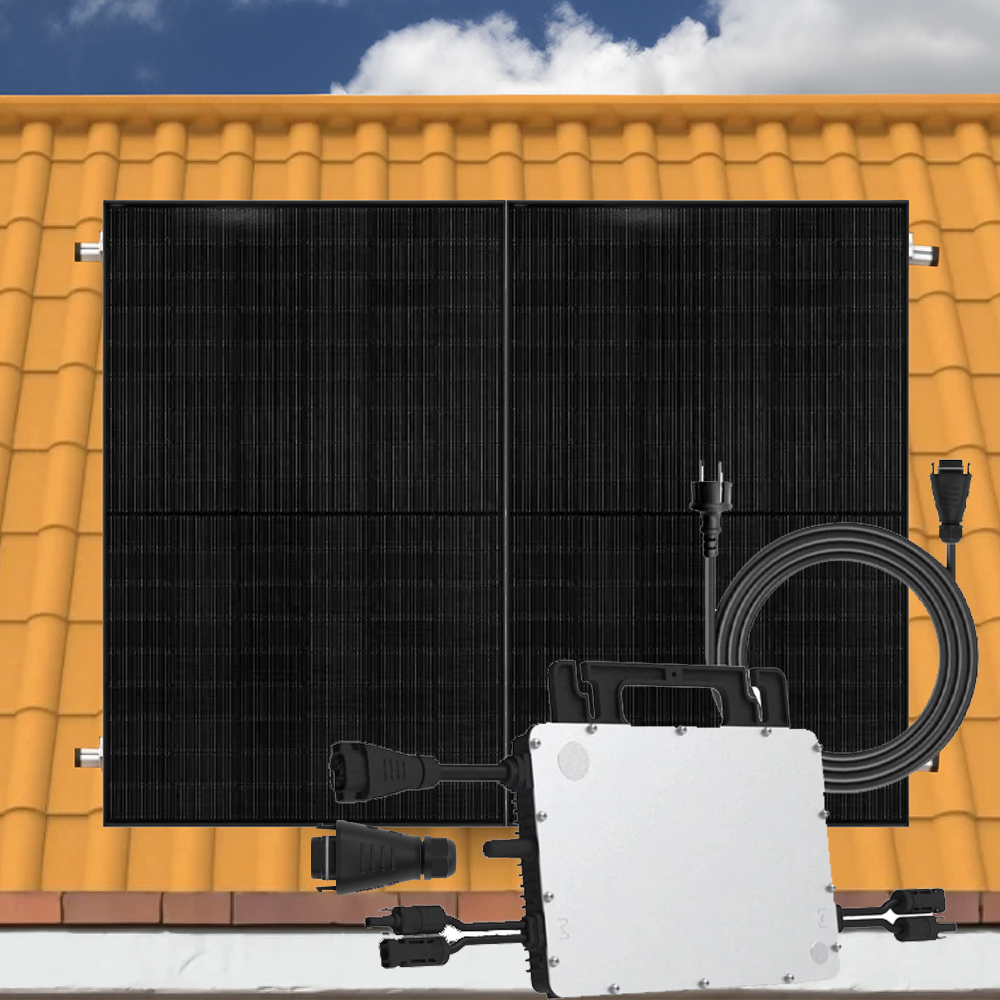 900Wp Balkonkraftwerk 2x450Wp Jolywood Fullblack + Hoymiles HMS-800W-2T Wechselrichter + Solarhalterung für Schrägdach