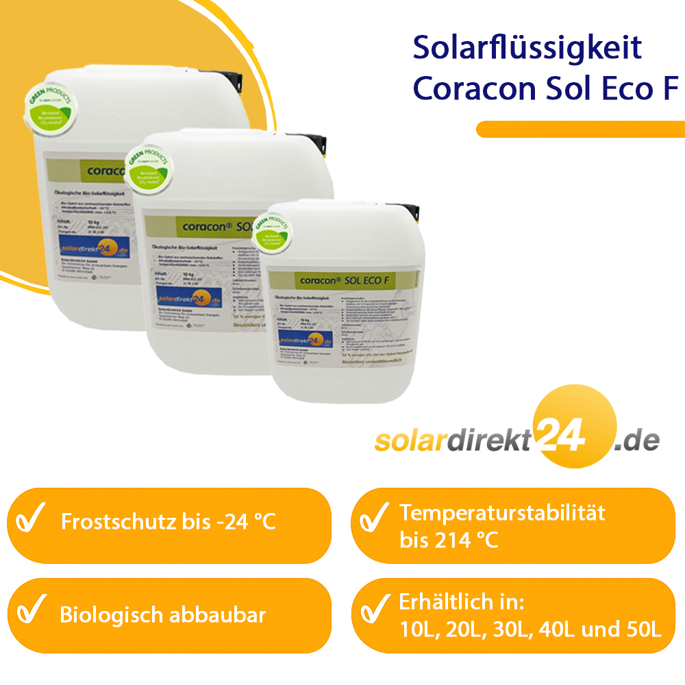 10-50 Liter Ökologische Solarflüssigkeit Coracon Sol ECO F - Temperaturstabil bis 214°C