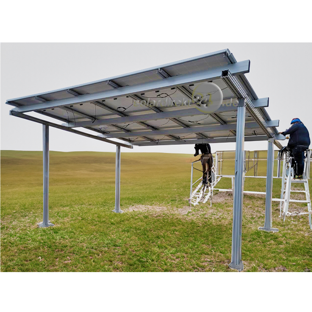Solarcarport für 2 Fahrzeuge inkl. 15x Jolywood 450Wp Bifazial Transparent Black Module – Aluminium schwarz, modular erweiterbar