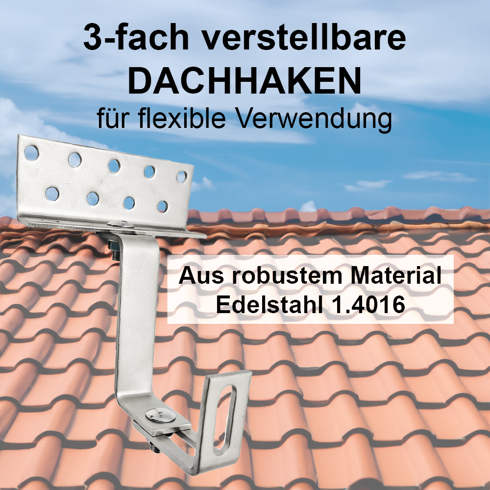 Dachhaken Edelstahl 3-fach verstellbar für Dachsteine, Dachziegel und Dachpfannen