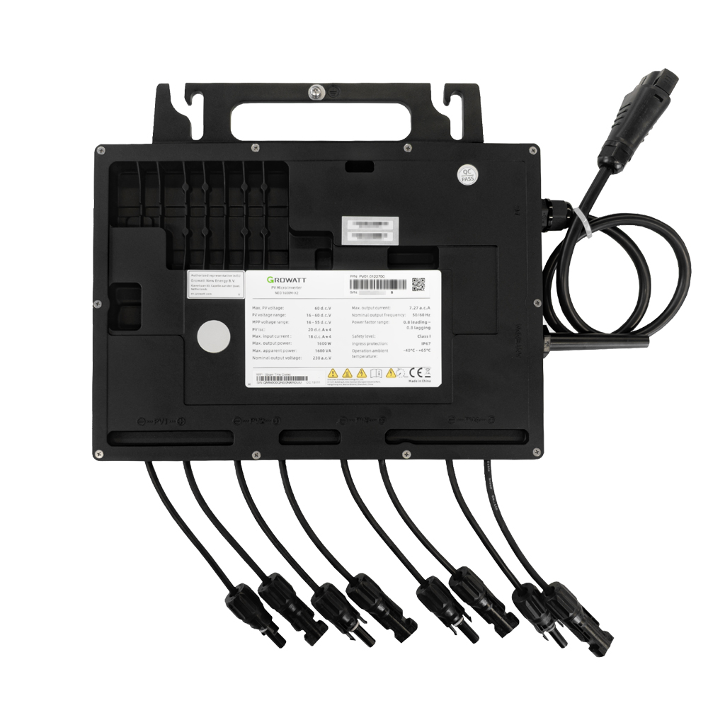 1800Wp Balkonkraftwerk 4x450Wp Jolywood Fullblack + Growatt NEO 1600M-X2 (drosselbar auf 800W) Wechselrichter + Solarhalterung für Fassade oder Schrägdach