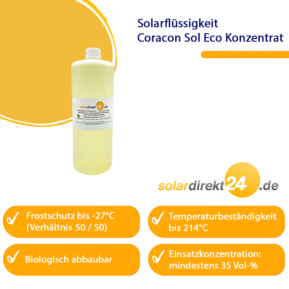 1L Ökologische Solarflüssigkeit Coracon Sol ECO Konzentrat - Stabil bis 214°C 1L Ökologische Solarflüssigkeit Coracon Sol ECO Konzentrat - Stabil bis 214°C