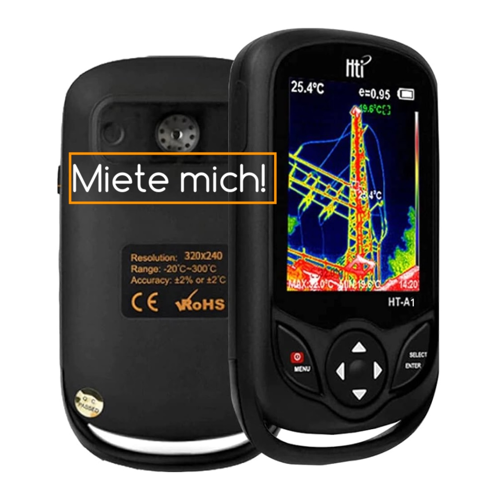HT-A1 Wärmebildkamera mieten – Thermalkamera 220×160 Auflösung, Temperaturmessung –20 bis 300 °C für Gebäudeprüfung, Elektrik & Fehlersuche (nur Abholung)