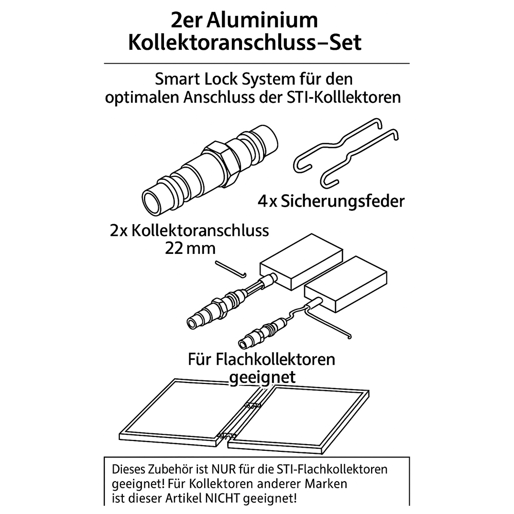 2er-Set STI Aluminium-Kollektoranschluss Verbinder 22 mm