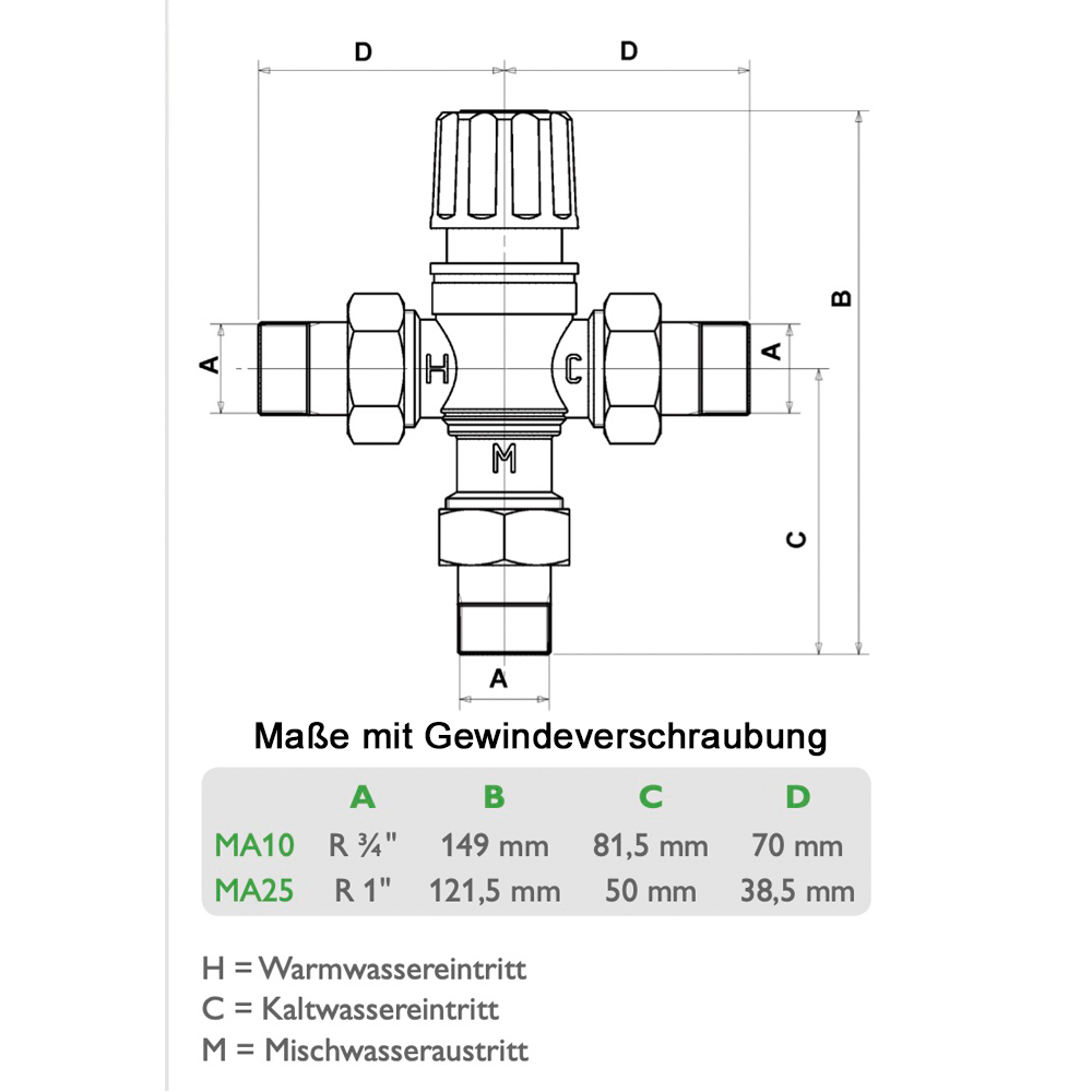MA10-MA25-003 Resol Brauchwassermischer MA25 1 1/4" AG Thermostatisches Mischventil