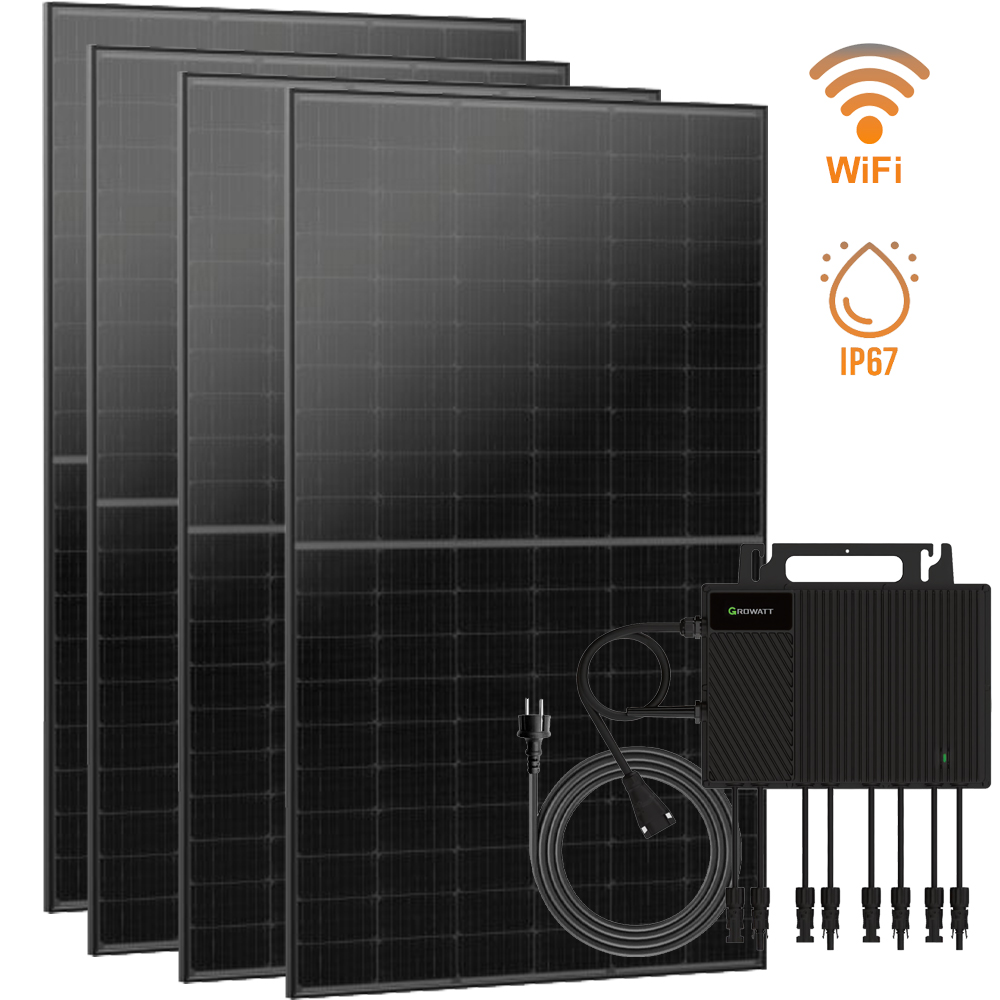 1800Wp Balkonkraftwerk 4x450Wp Jolywood Fullblack + Growatt NEO 1600M-X2 (drosselbar auf 800W) Wechselrichter