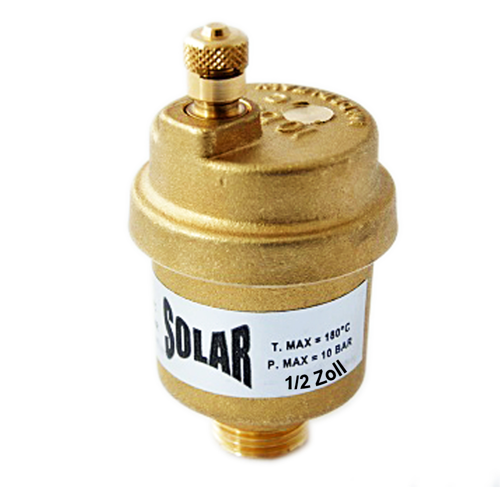 SV50-02 Solar-Schnellentlüfter aus Messing CW617N – automatische Entlüftung für Solaranlagen – für Wasser-Glykol-Gemische bis 180 °C, 10 bar – Anschluss 1/2 Zoll