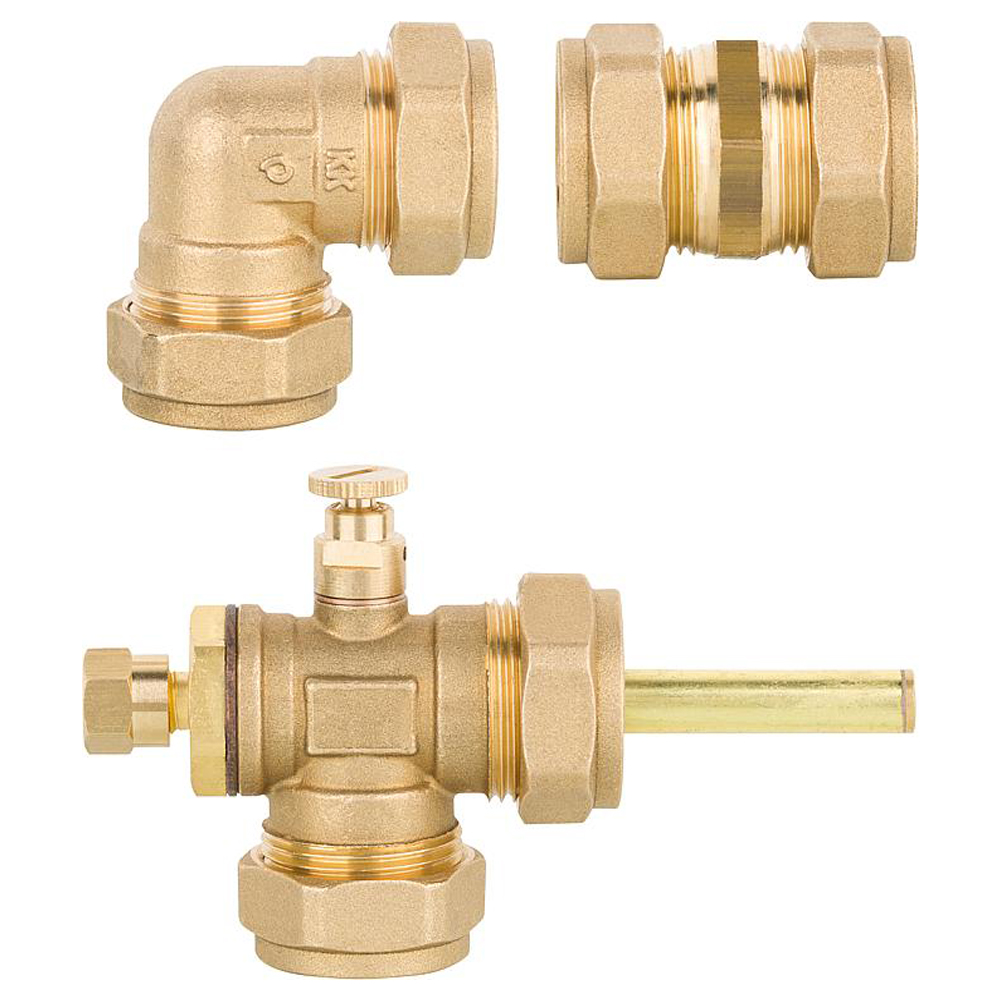 3tlg. Kollektor-Anschluss Set Ø 22mm für 2 Solar Kollektoren Verbinder T-Stück Winkel