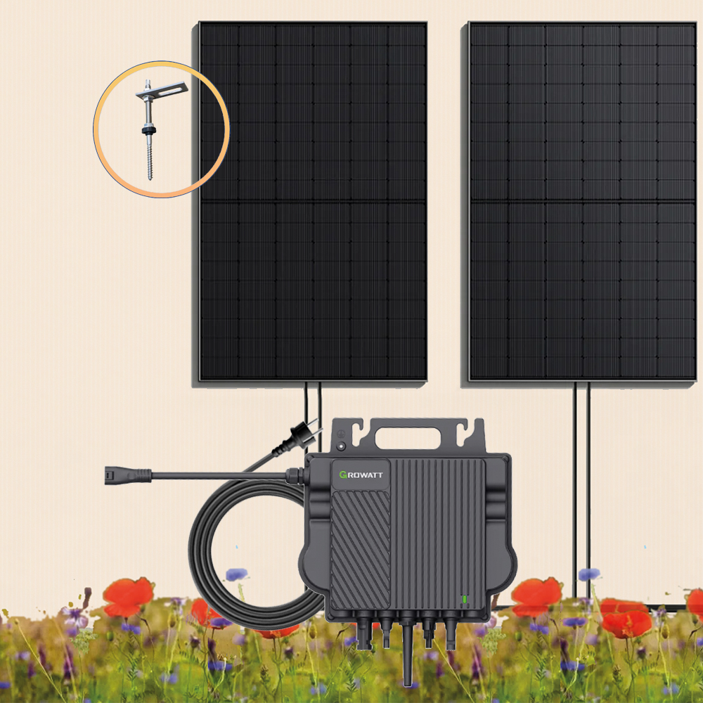 900Wp Balkonkraftwerk 2x450Wp Jolywood Fullblack + Growatt NEO 800M-X Wechselrichter + Solarhalterung für Fassade oder Schrägdach 900Wp Balkonkraftwerk 2x450Wp Jolywood Fullblack + Growatt NEO 800M-X Wechselrichter + Solarhalterung für Fassade oder Schrägdach