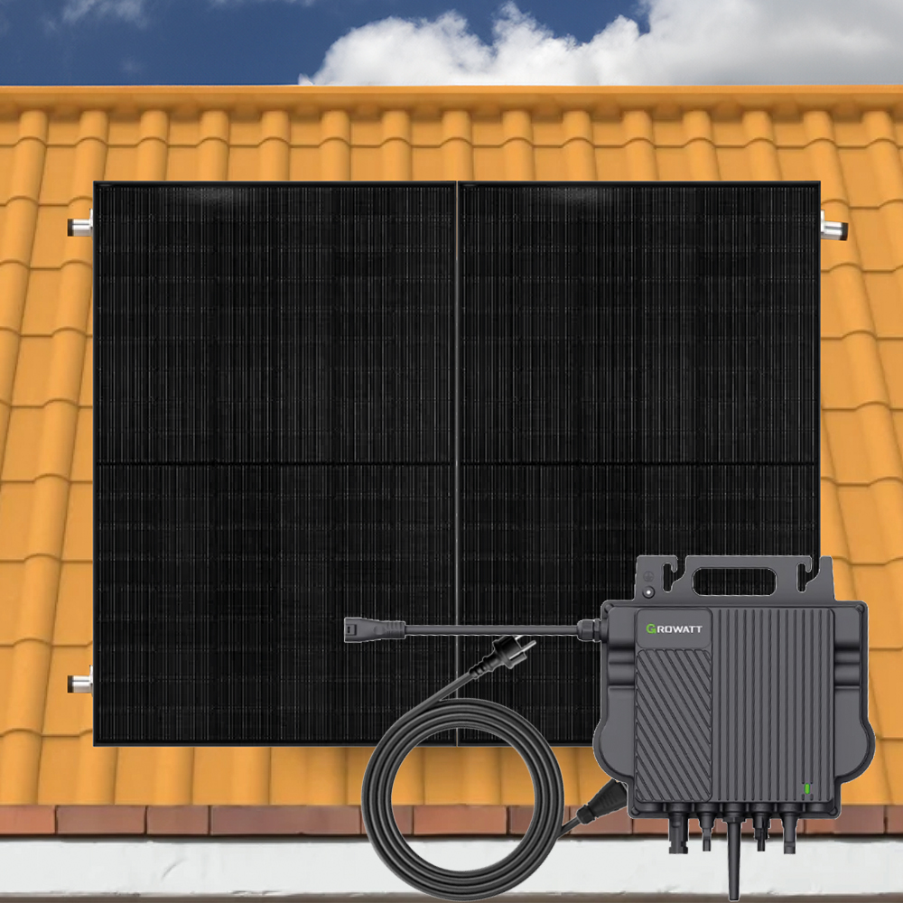 900Wp Balkonkraftwerk 2x450Wp Jolywood Fullblack + Growatt NEO 800M-X Wechselrichter + Solarhalterung für Schrägdach