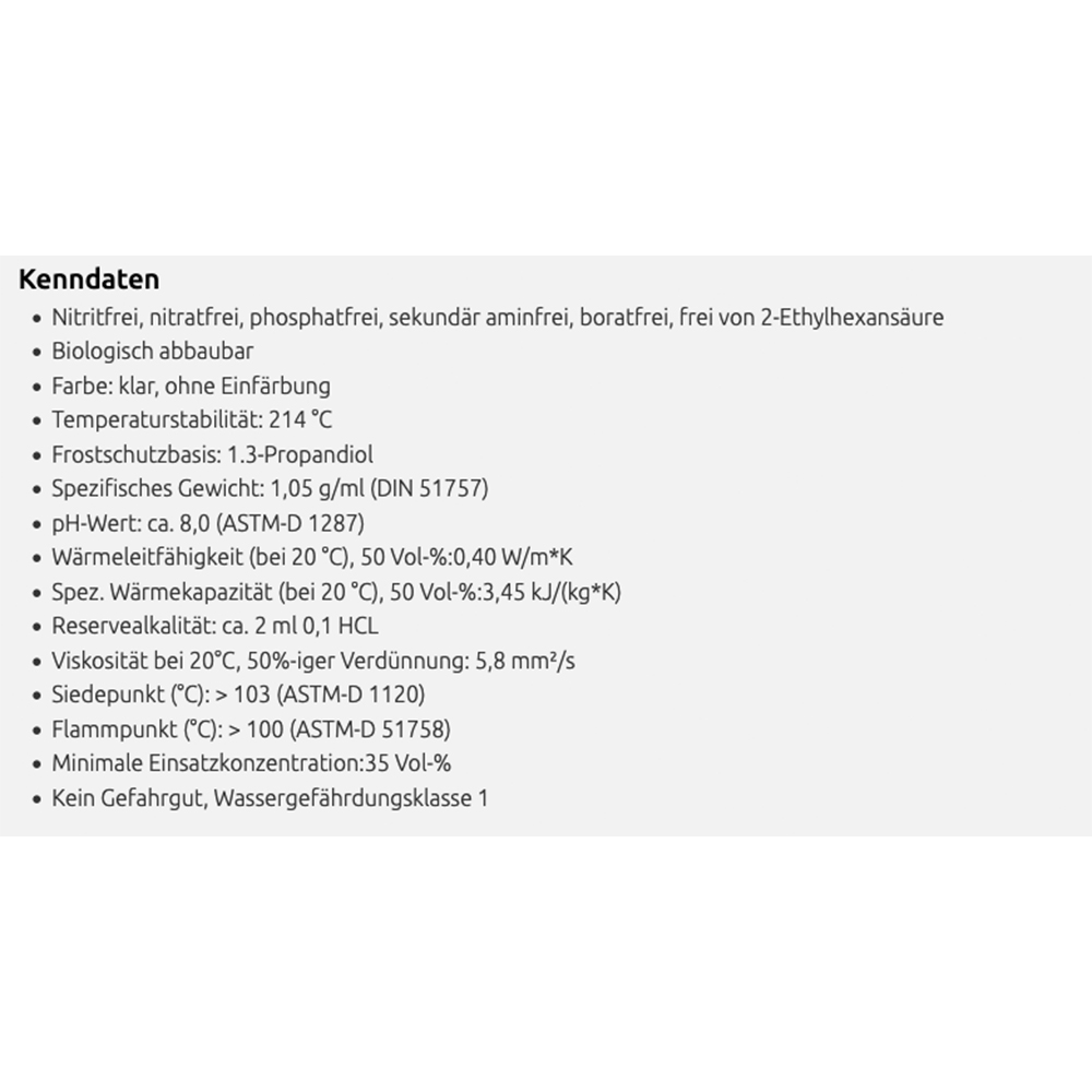 Kenndaten-Eco-Konzentrat 1L Ökologische Solarflüssigkeit Coracon Sol ECO Konzentrat - Stabil bis 214°C