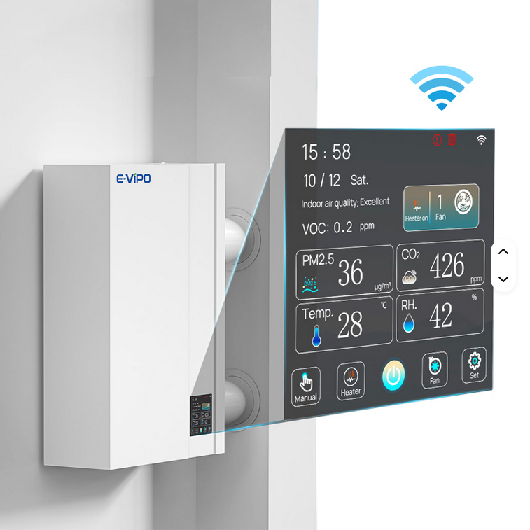 E-VIPO Luftfilter Wandmontiertes Lüftungssystem saubere Frischluft im Innenbereich - ERV - 150 m³/h