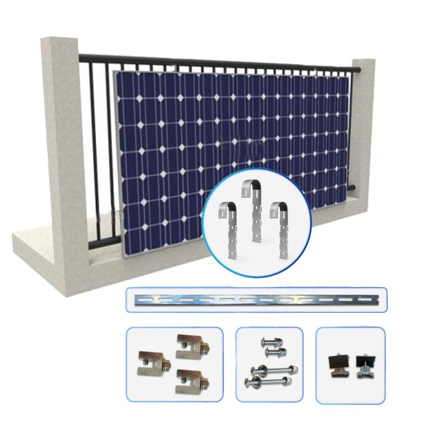 Balkon Solarhalterung für eckige senkrechte Geländerstäbe 1 Modul Balkonkraftwerk- 0% MwSt.