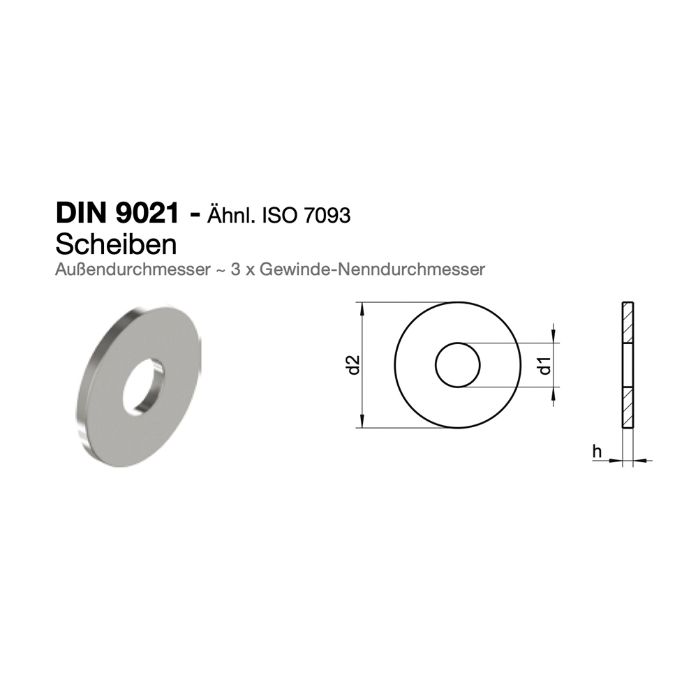 Unterlegscheiben DIN 9021 M10 x 30 mm Edelstahl - 40 Stück, DIN 9021, Unterlegscheiben, Befestigungstechnik
